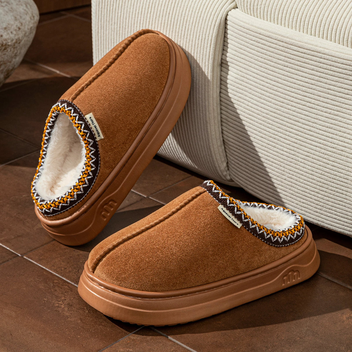 Chaussons bottines fourrés en velours côtelé – mixte