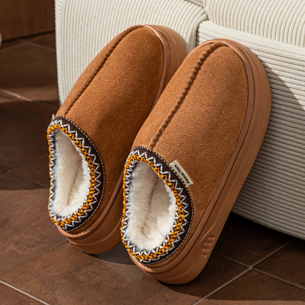 Chaussons bottines fourrés en velours côtelé – mixte